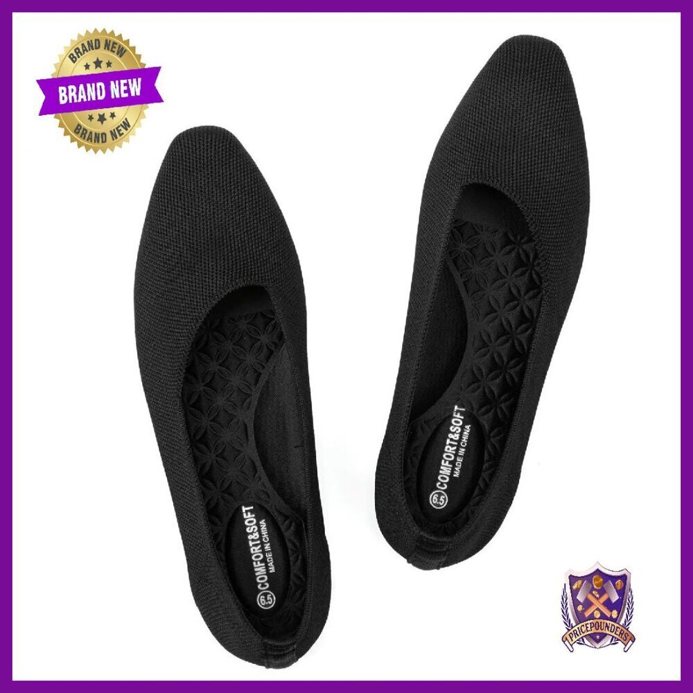 Knitted Flats Square Toe Shoes Arch Support Comfort Walking